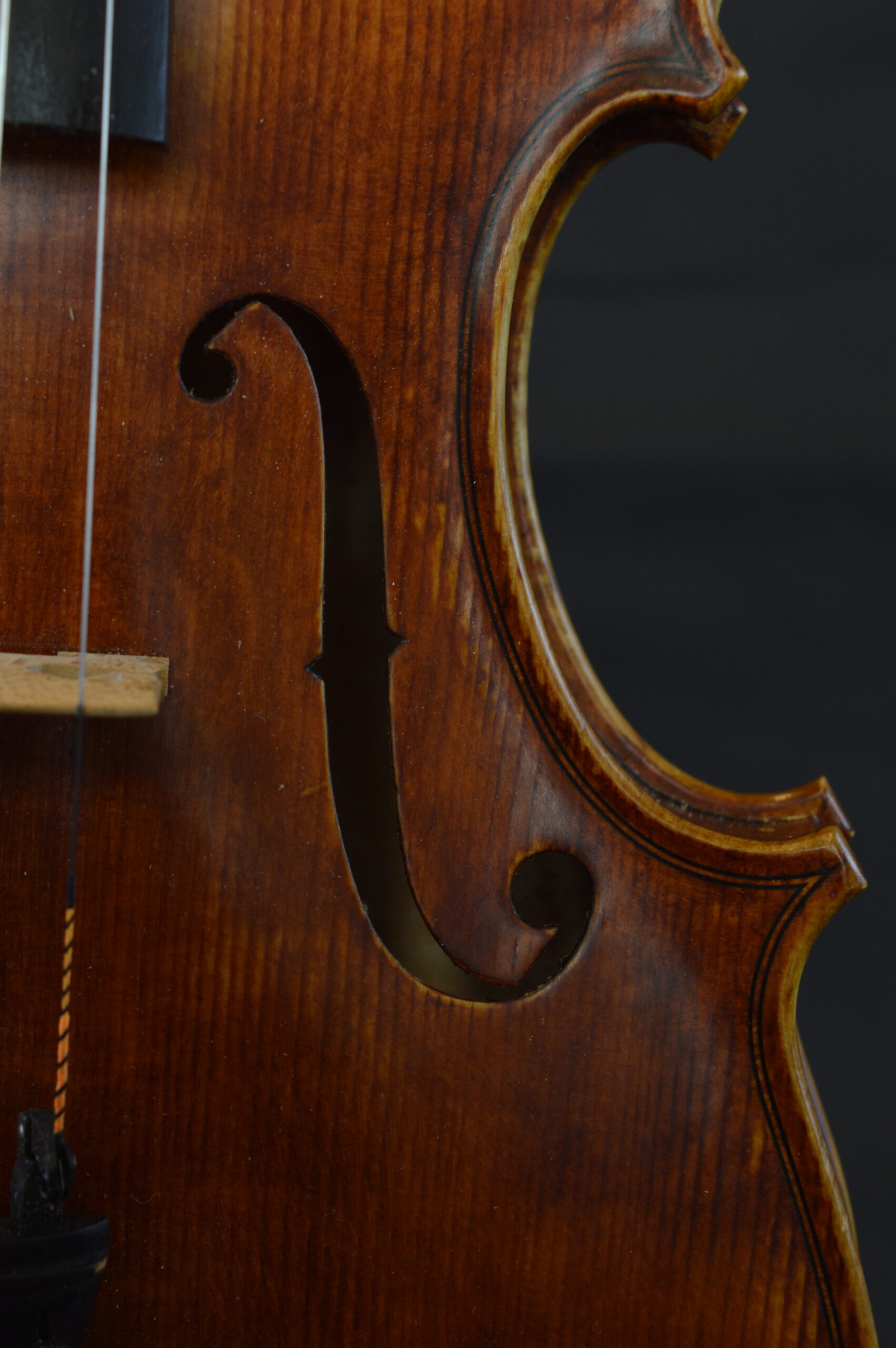 Viola, Personal Model 39.5cm - f-hole and bridge, angle 3